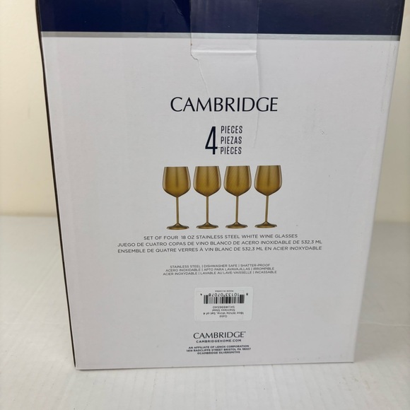 CAMBRIDGE set of 4 stainless steel white wine glasses in gold tone/NIB - Picture 6 of 11